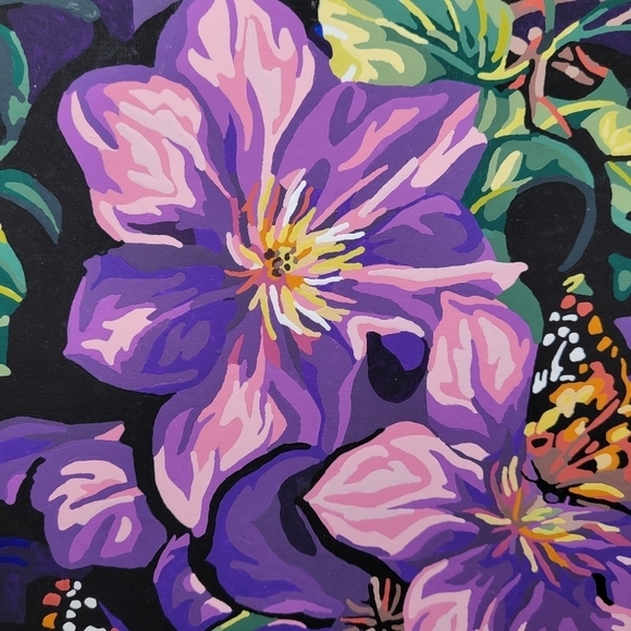 Clematis & Butterflies Finished Acrylic Paint By Number Painting 11×14 W/ Border - Picture 9 of 17